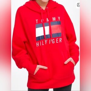 Tommy Hilfiger Sports Cherry Red Fleece Hoodie signature LOGO, New w/Tag,Sz: S/P